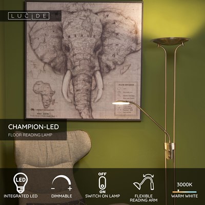 Lucide CHAMPION-LED - Floor reading lamp - LED Dim. - 3000K - Bronze